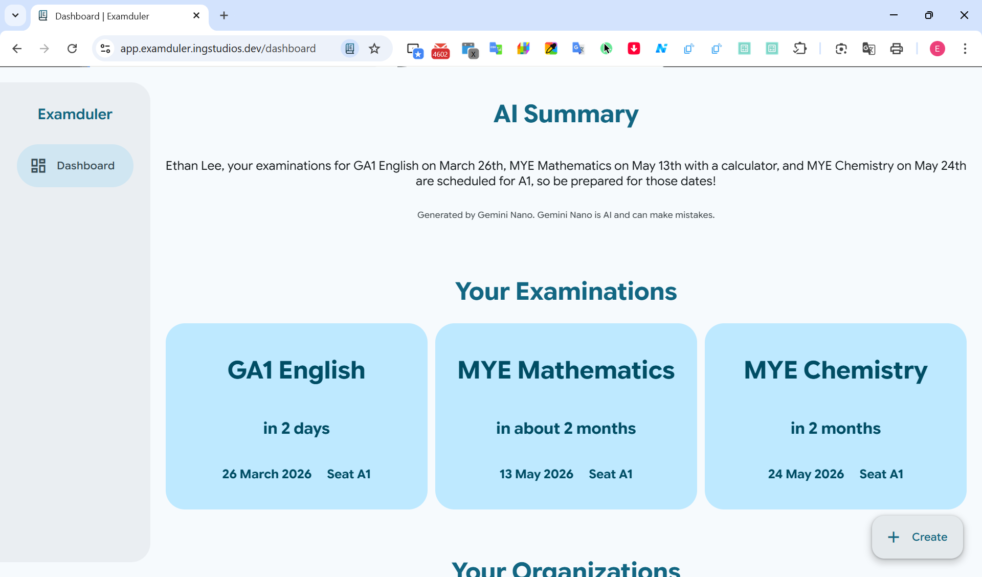 Examduler dashboard